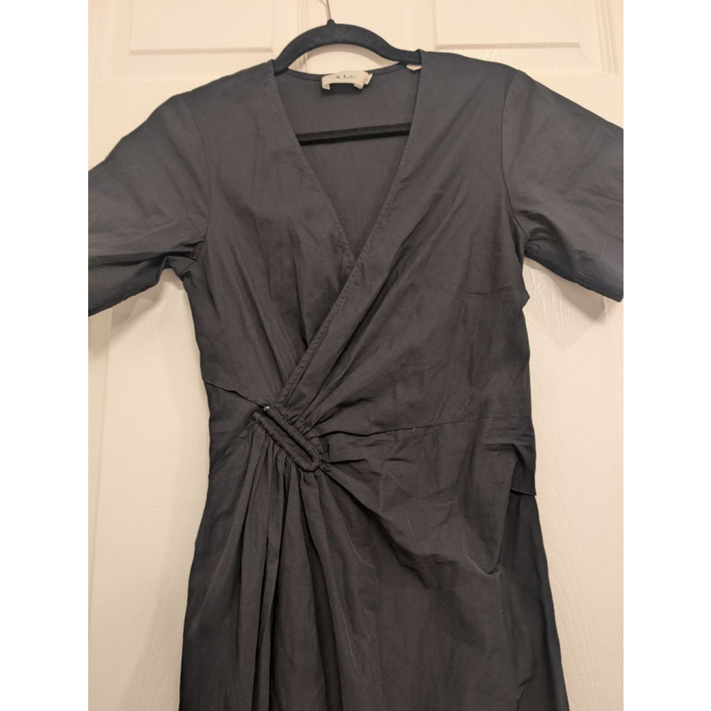 A.L.C. Edie Linen Blend Wrap Midi Dress Black V-Neck Stretch ASO Celebrity Sz 4 - Picture 4 of 9